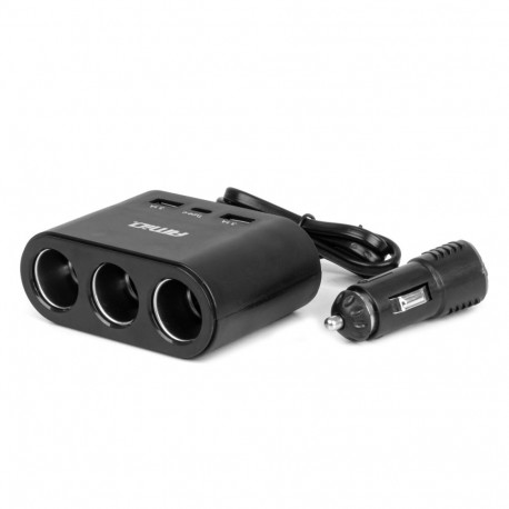 AMIO sigaretisüütaja pesa jaotur laadijaga 2× USB-A 1× USB-C 12V 24V 120W 70cm AMIO-04361