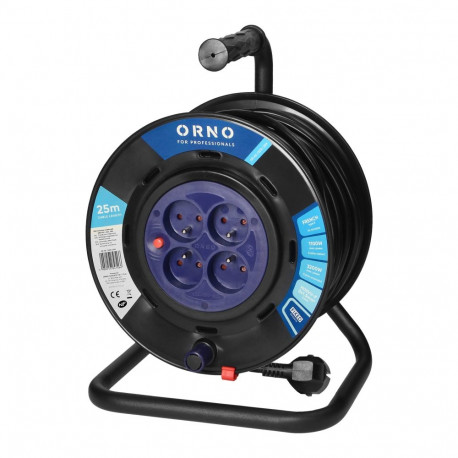 "trumliga pikendusjuhe, 4 pistikupesa 2P+Z, PVC-kaabel H05VV-F 3x1,5mm, pikkus 25m, statsionaarsed p