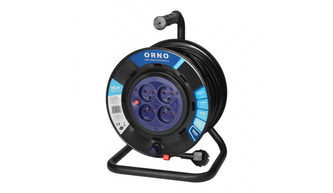 Przedłużacz bębnowy, 4 gniazda 2P+Z, kabel PVC H05VV-F 3x1,5mm?, długość 25m, stałe gniazda, termik,