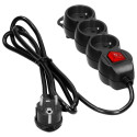 Przedłużacz 3-krotny 2P+Z, z wyłącznikiem, 5m H05VV-F 3x1,5mm2, Imax=16A, płaska wtyczka, czarny Przedłużacz 3-krotny 2P+Z, z wyłącznikiem, 5m H05VV-F 3x1,5mm2, Imax=16A, płaska wtyczka, czarny