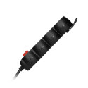Przedłużacz 3-krotny 2P+Z, z wyłącznikiem, 5m H05VV-F 3x1,5mm2, Imax=16A, płaska wtyczka, czarny Przedłużacz 3-krotny 2P+Z, z wyłącznikiem, 5m H05VV-F 3x1,5mm2, Imax=16A, płaska wtyczka, czarny