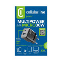 Cellularline Multipower Micro GaN - Ładowarka sieciowa USB-C & USB-A Power Delivery 30W (czarny)