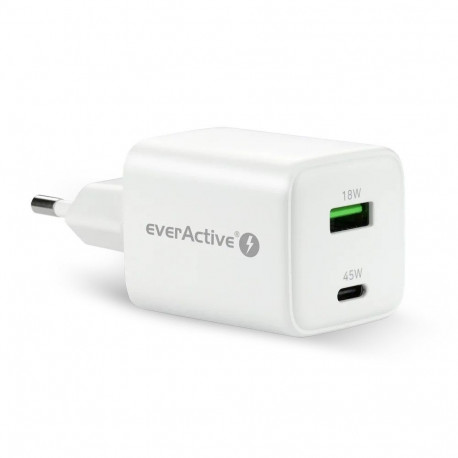 GaN telefonilaadija 1x USB-B, 1x USB-C 45W valge