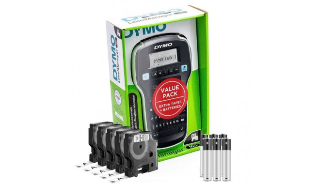 DYMO LabelManager 160 Etikečių Spausdintuvas (S0946340) + 5 vnt. D1 12mm x7m / juodas ant baltos + E