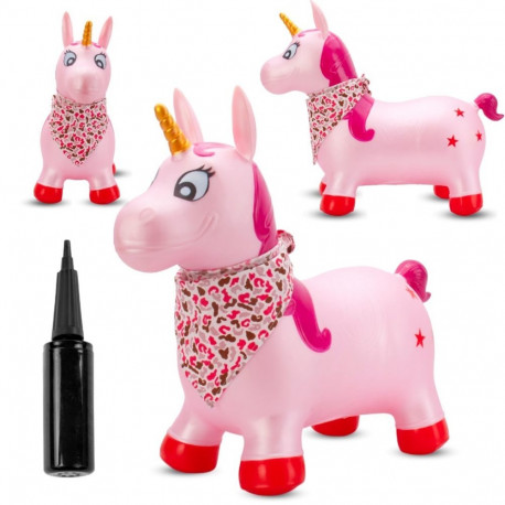 Skoczek gumowy dla dzieci JEDNOROŻEC 60 cm różowy perłowy z bandaną do skakania z pompką