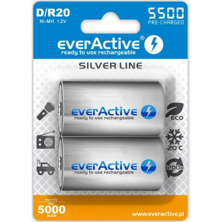Battery - everActive R20/D Ni-MH 5500 mAh Rechargeable Pack of 2