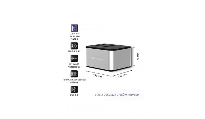 Docking Station - Qoltec 5316 2x HDD/SSD USB 3.0 Silver