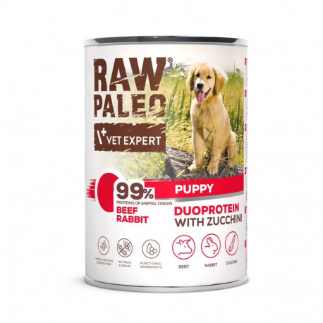 Wet Dog Food - RAW PALEO Duoprotein Beef & Rabbit Puppy 400g