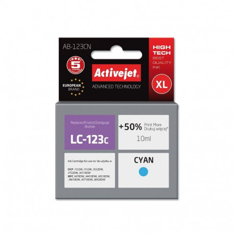 Ink Cartridge - Activejet AB-123CN 10ml High Yield Cyan