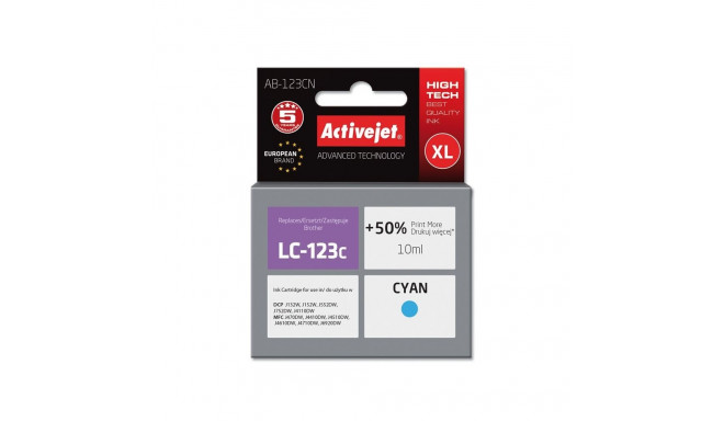 Ink Cartridge - Activejet AB-123CN 10ml High Yield Cyan