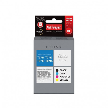 Ink Cartridge Multipack - Activejet AEB-715N 4x15ml Black, Magenta, Cyan, Yellow