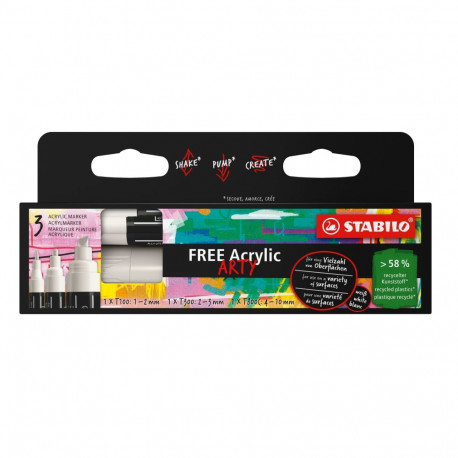Marker permanent STABILO FREE Acrylic valge T100, T300, T800C