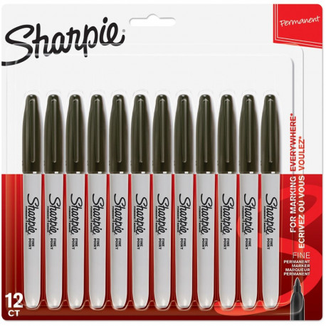 Marker permanent Sharpie Fine Point Black F 12tk, 1,4mm must
