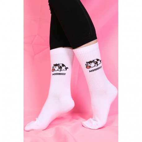 SOKISAHTEL MOODY valged lehmaga puuvillased sokid 446