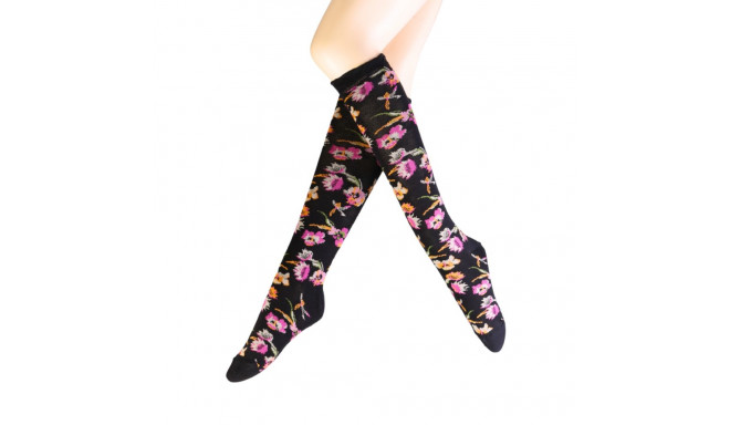 SOKISAHTEL FLOWER musta värvi lillelised puuvillased põlvikud 444