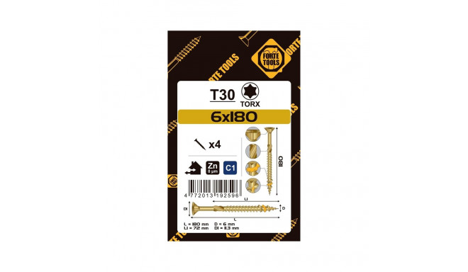 CHIPBOARD SCR T30 6.0X180/72 kollane ZN4PCS
