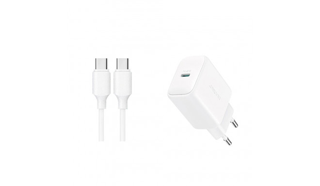 Joyroom JR-TCF20 USB-C PD 20W võrgulaadija - valge + USB-C | USB-C kaabel 1m