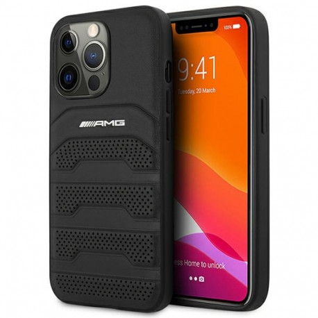 AMG AMHCP14LGSEBK iPhone 14 Pro 6,1" |black hardcase Leather Debossed Lines