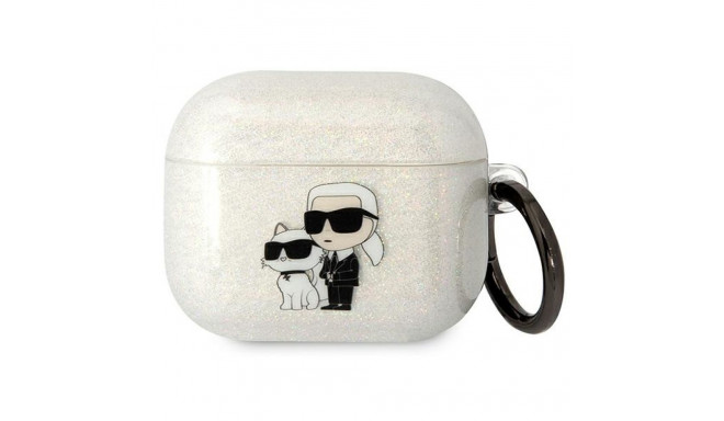 Karl Lagerfeld 3D Logo NFT Karl and Choupette TPU Glitter Case for Airpods 3 White