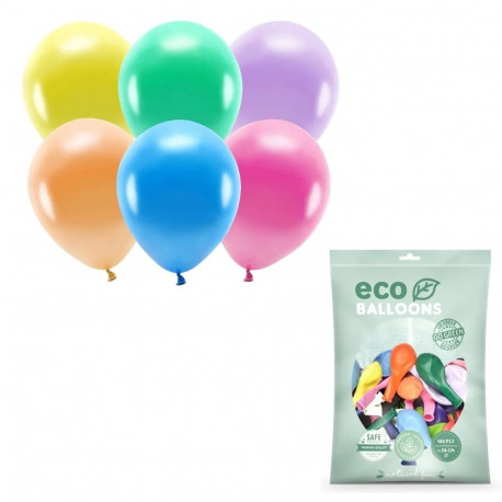 Набор шаров PartyDeco Eco, металлик, микс цветов, 26 см, 100 шт.