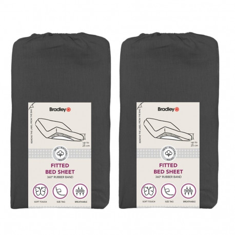 Bradley kummiga voodilina, 160 x 200 x 25 cm, tekstiilist kotis, antratsiit, 2 tükki