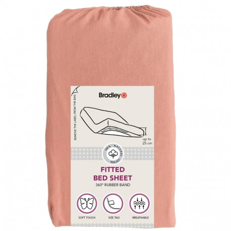 Bradley kummiga voodilina, 140 x 200 x 25 cm, tekstiilist kotis, põlenud korall