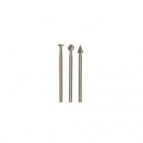 Proxxon 28720 tungsten-vanadium milling bits set – wheel, ball, cone shapes, 3 pieces, Ø 2.35mm/3.0m