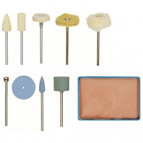 Proxxon 10-piece polishing set NO 28 285 – felt, silicone, cotton bits, polishing paste, 2.35 mm arb