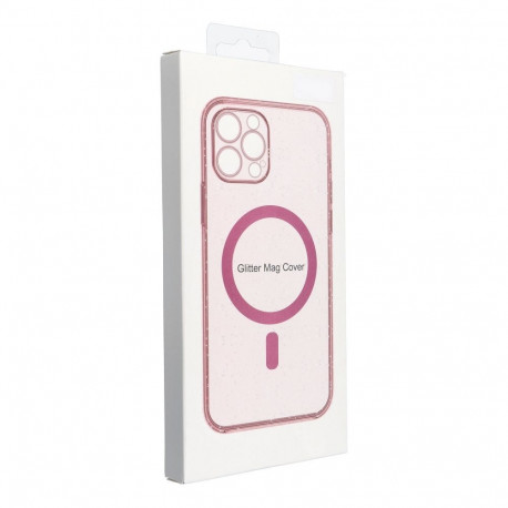 Case Clear Mag Cover for iPhone 14 with camera protection compatible with MagSafe pink glitter