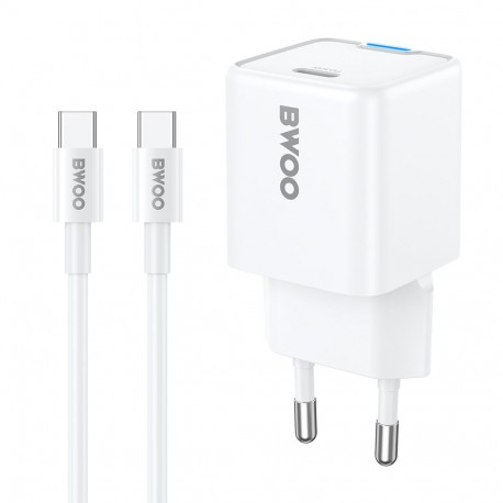 BWOO GaN PD 30W wall charger 1x USB-C port with 60W cable USB-C 2A white