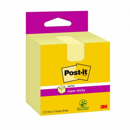 Post-it® Super Sticky Notes, Canary Yellow, 76 mm x 76 mm, 270 Sheets/Pad, 1 Pad/Pack, Cardboard Pac