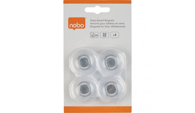 Tahvlimagnetid klaastahvlile NOBO Strong 30mm läbipaistvad 4tk pakis