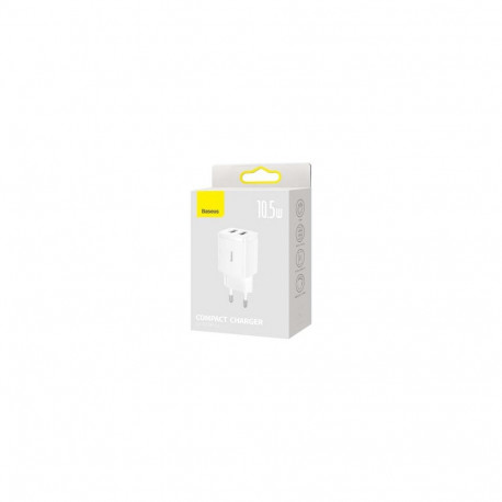 Baseus Travel Charger Compact wall Charger U+U, 10.5W EU White (CCXJ010202)