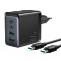 Joyroom Travel Charger GaN Fast Charger C+C+U+U, 67W, with Type-C to Type-C, PD 100W cable (1,2m) Bl