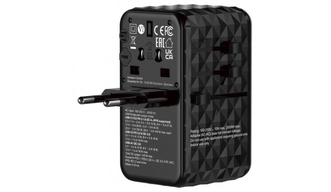 Verbatim GaN III Uni.Travel adapter 140W maailmast-maailma UTA-10 32125