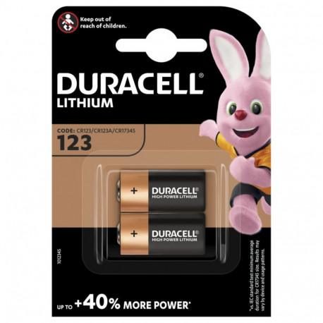 1x2 Duracell liitium fotoaku 3V 1400mAh CR123A CR17345