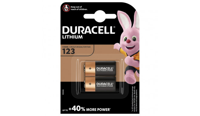 1x2 Duracell liitium fotoaku 3V 1400mAh CR123A CR17345