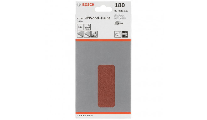 Bosch Sanding Pad C 430 Wood + Lacquer 93x186MM Grit 180 10 pcs