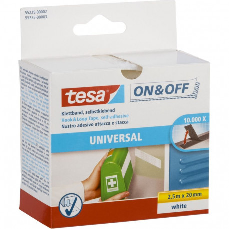 Tesa Hook&Loop Tape 2,5m x 20mm on&off white 55225