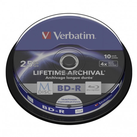 1x10 Verbatim M-Disc BD-R BluRay 25GB 4x kiirus Cakebox prinditav
