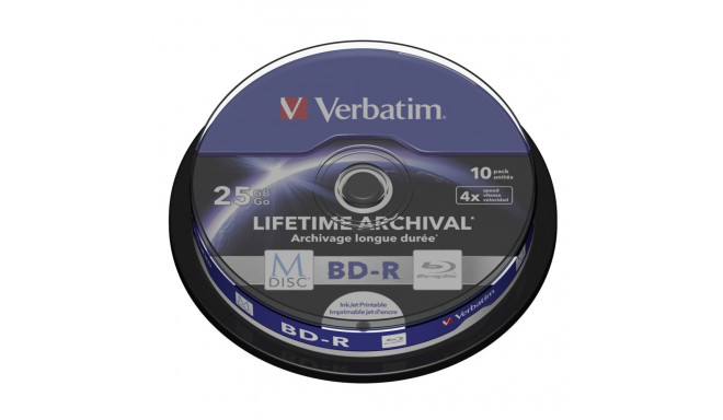 1x10 Verbatim M-Disc BD-R BluRay 25GB 4x kiirus Cakebox prinditav