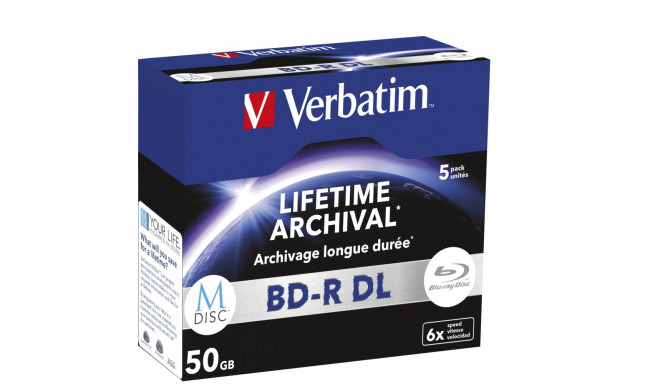 1x5 Verbatim M-Disc BD-R Blu-Ray 50GB 6x Speed, Jewel Case