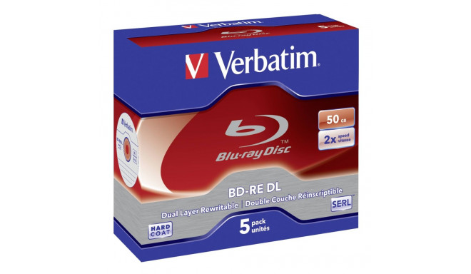 1x5 Verbatim BD-RE Blu-Ray 50GB 2x Speed, White Blue Surface JC