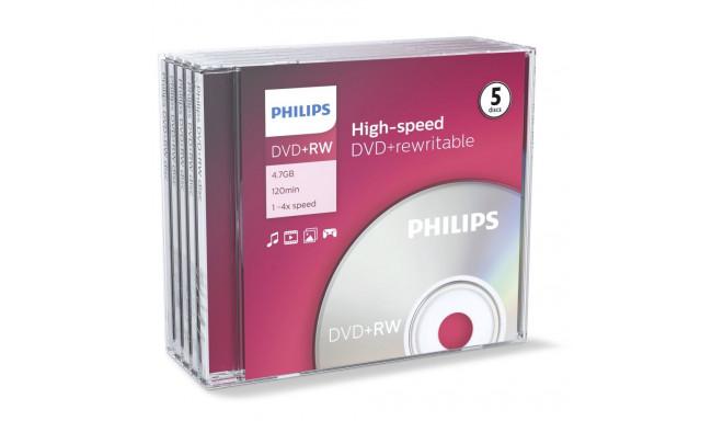1x5 Philips DVD+RW 4,7GB 4x JC