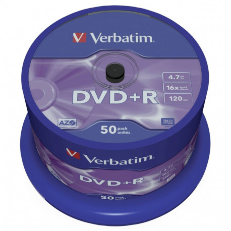 1x50 Verbatim DVD+R 4,7GB 16x kiirus, matt hõbedane