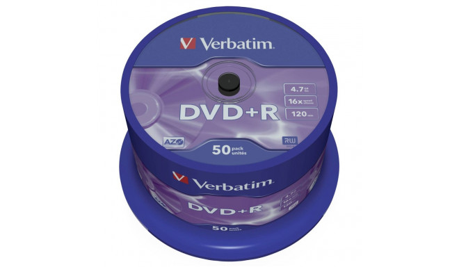 1x50 Verbatim DVD+R 4,7GB 16x kiirus, matt hõbedane
