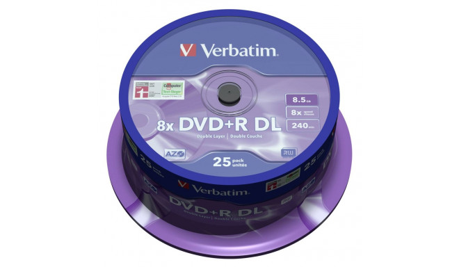 1x25 Verbatim DVD+R Double Layer 8x Speed, 8,5GB matt hõbedane