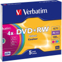 1x5 Verbatim DVD+RW 4,7 GB 4x Kiirus Värviline Pind Õhukeses Karbis
