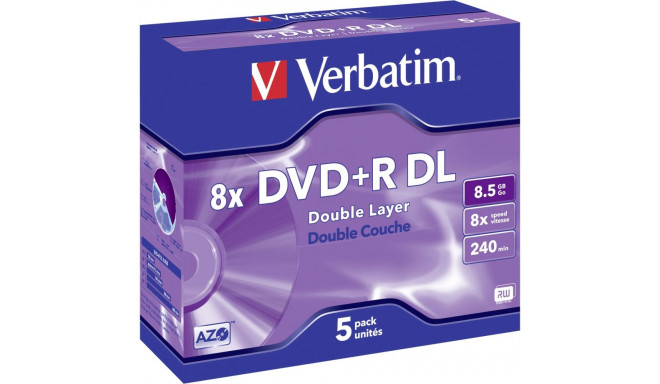 1x5 Verbatim DVD+R kahekihiline 8x kiirus, Jewel Case 8,5GB