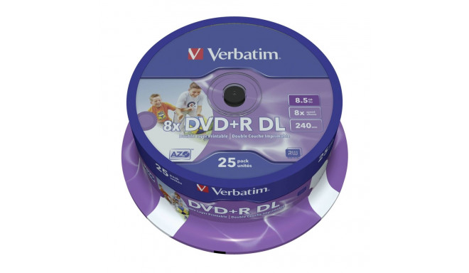 1x25 Verbatim DVD+R Double Layer 8x kiirus, prinditav, 8,5GB